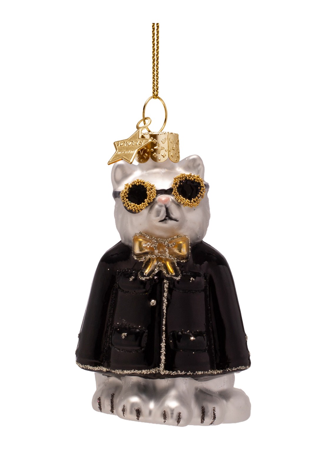 Vondels Fashion Kat kerstanger 8 cm - voorkant 3 zwart