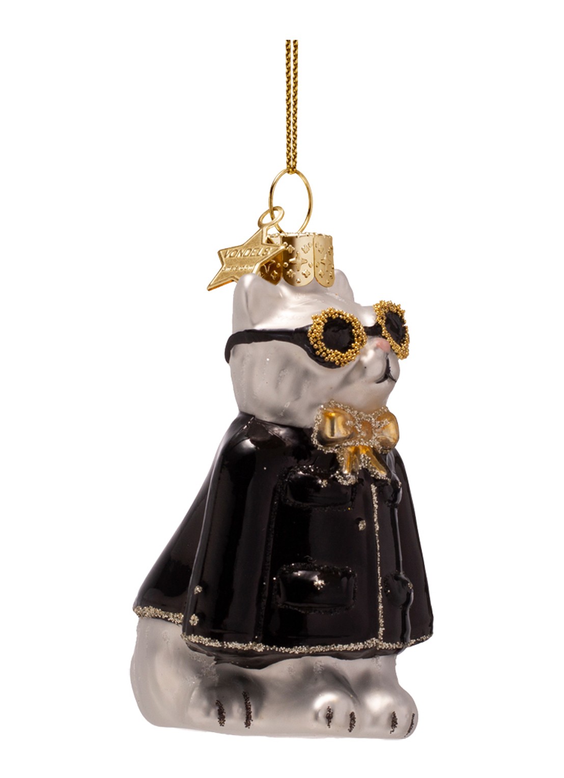Vondels Fashion Kat kerstanger 8 cm - voorkant 4 zwart