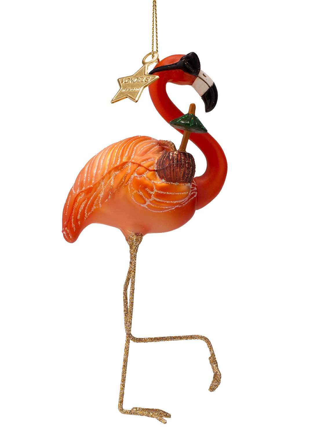 Vondels Flamingo kersthanger 16 cm - voorkant 3 orange