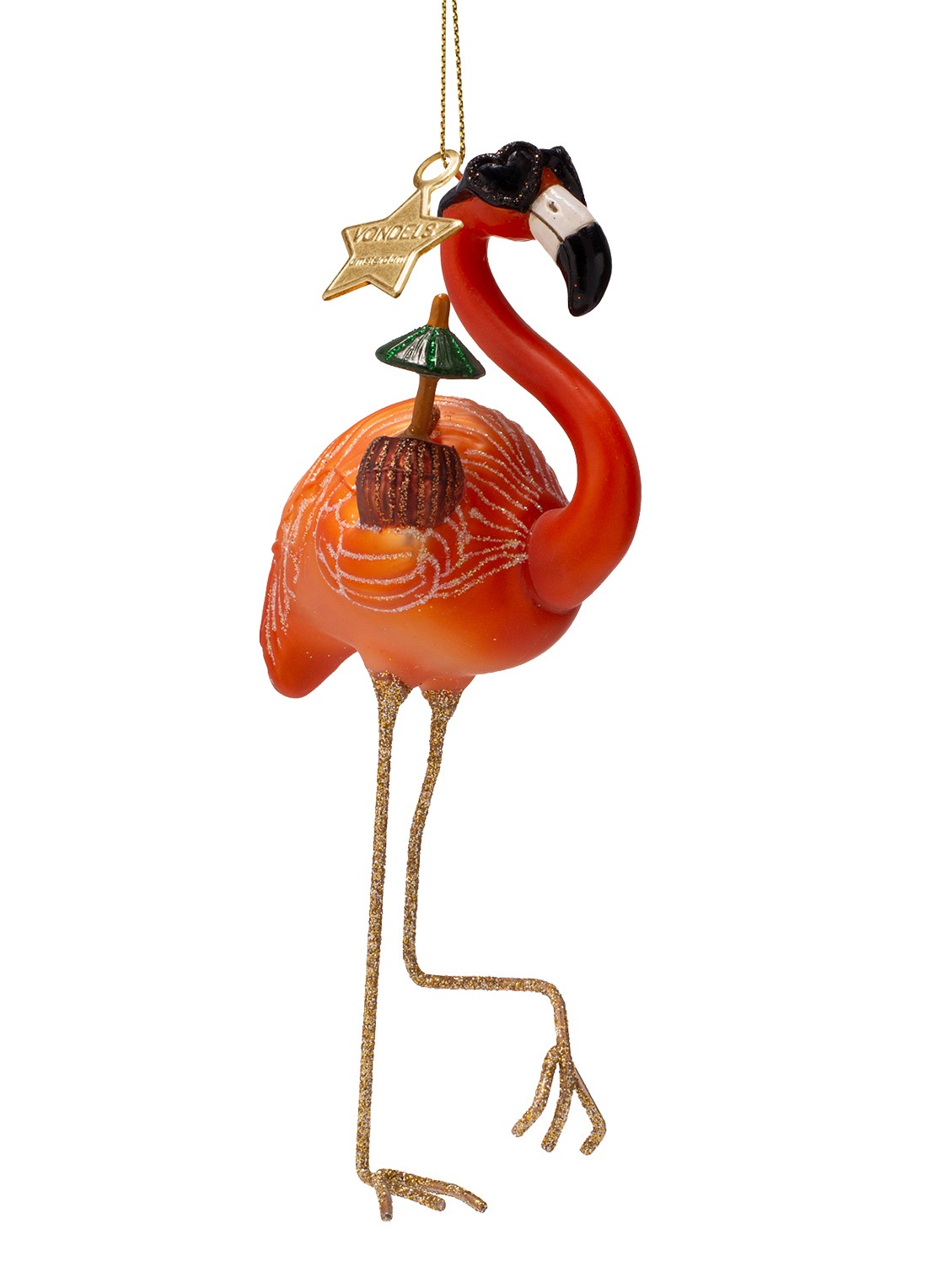 Vondels Flamingo kersthanger 16 cm - voorkant 4 orange
