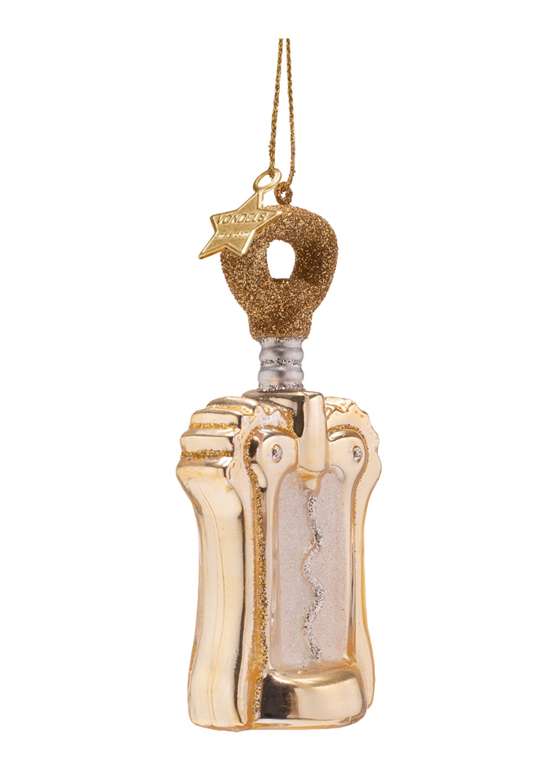Vondels Flesopener kersthanger 10,5 cm - detail goud