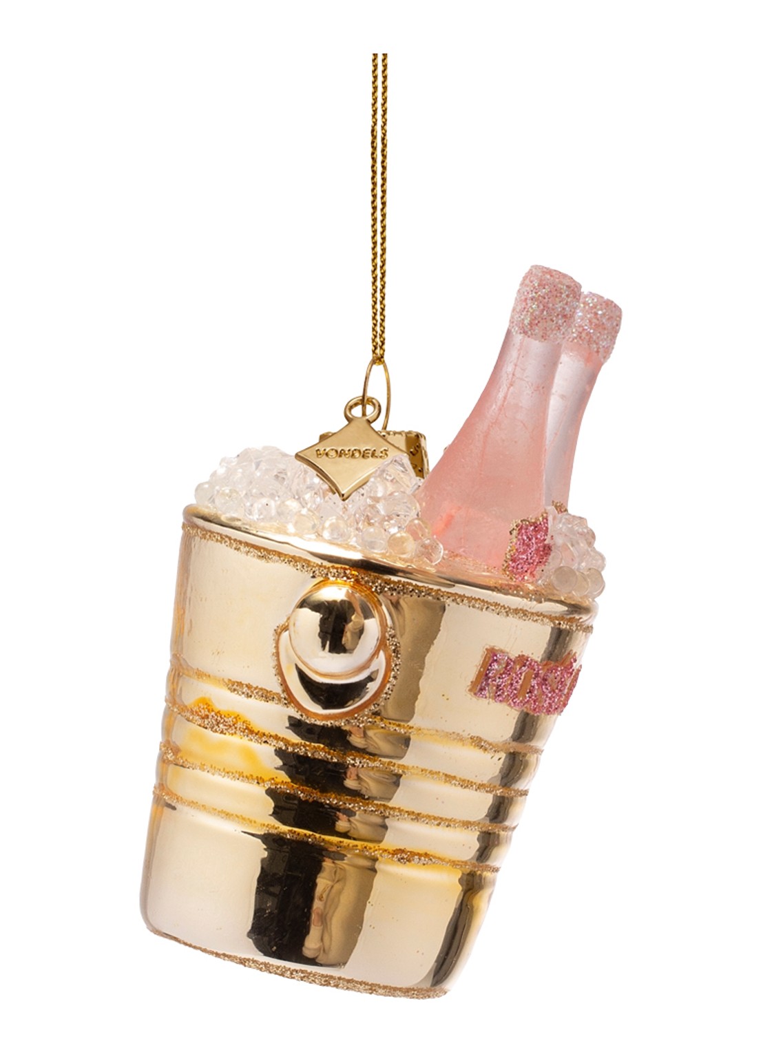 Vondels Flessen Rosé In Wijnkoeler kersthanger 9 cm - detail 2 goud