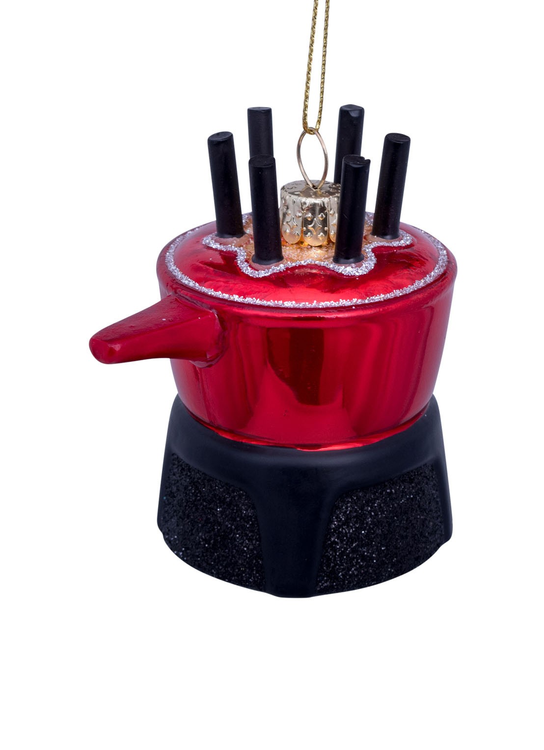 Vondels Fonduepan kersthanger 8 cm - voorkant 3 rood