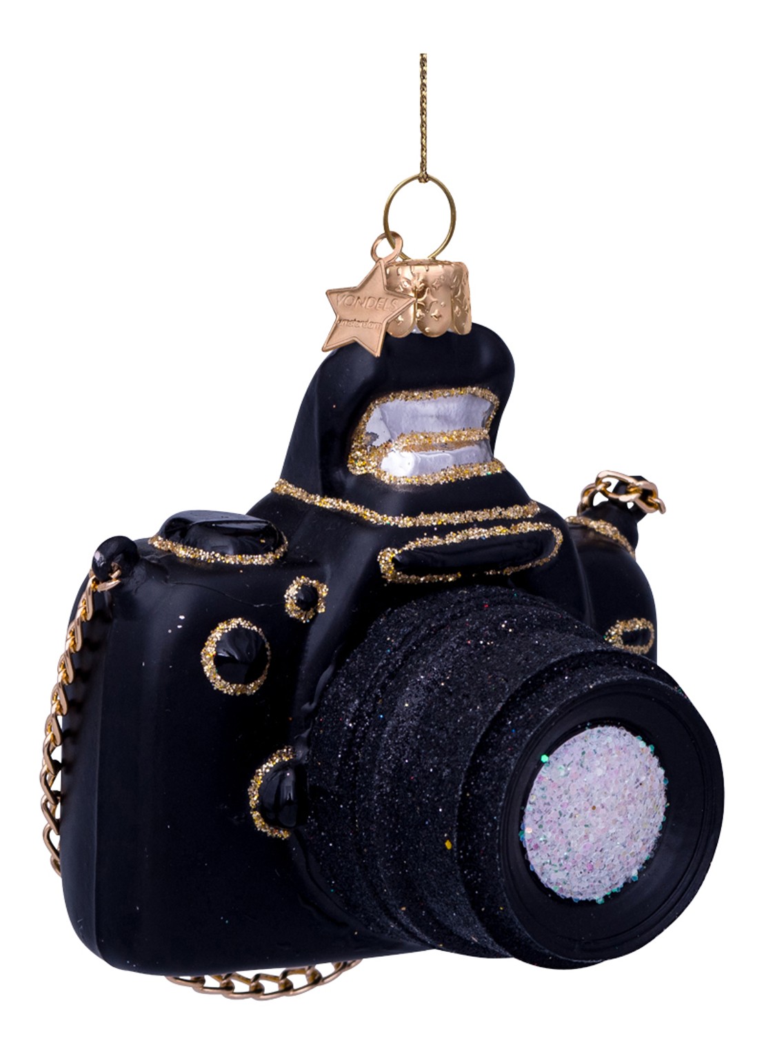 Vondels Fototoestel kersthanger 8,5 cm - voorkant 3 zwart