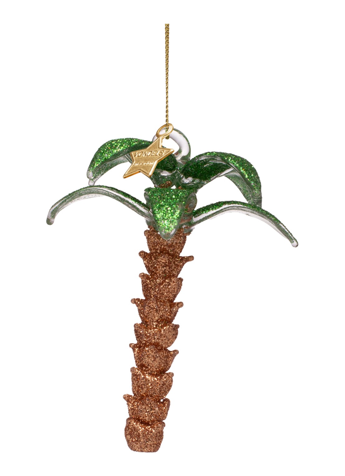 Vondels Glitter Palmboom kersthanger 10,5 cm - achterkant bruin