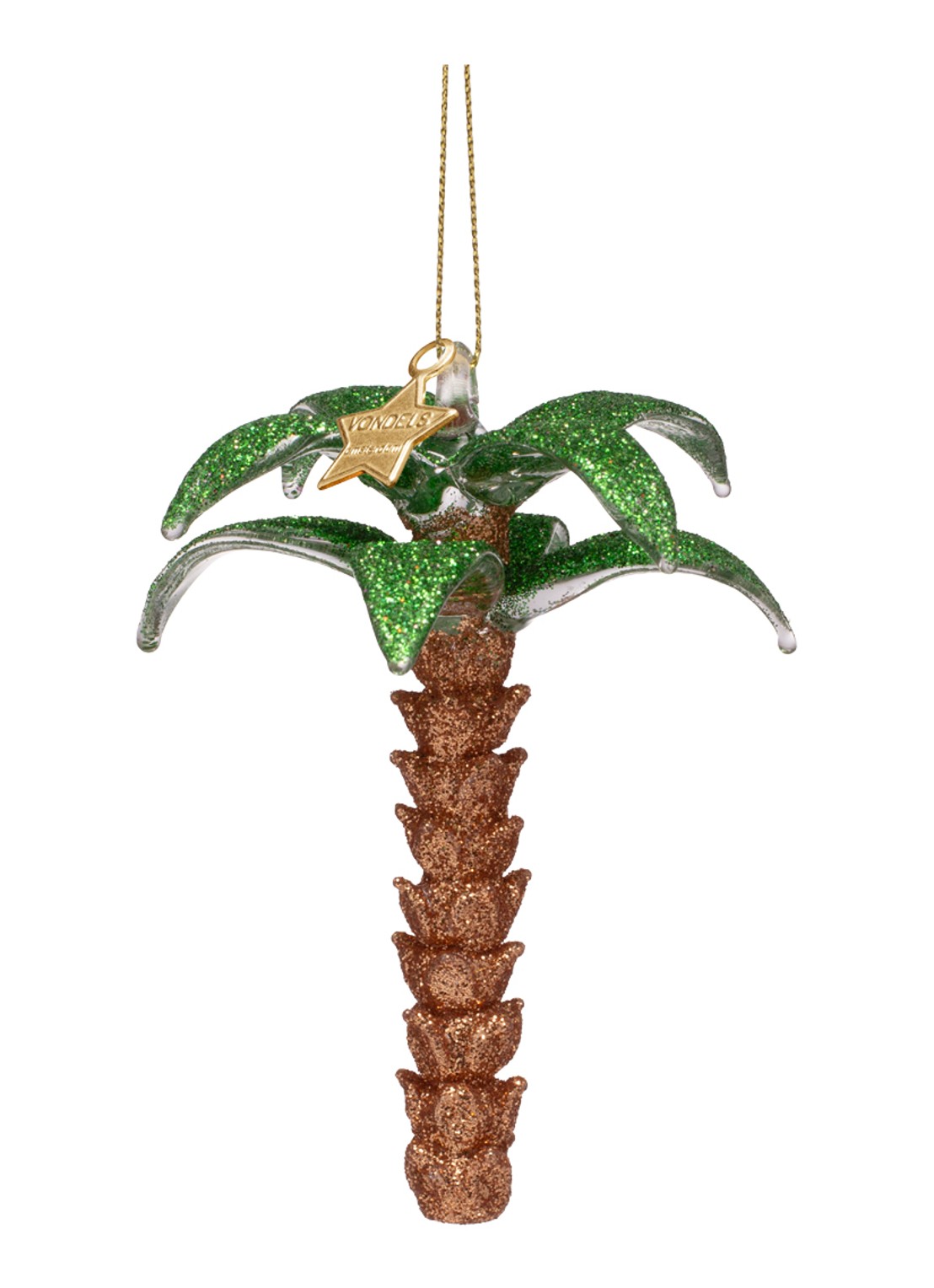 Vondels Glitter Palmboom kersthanger 10,5 cm - voorkant 2 bruin