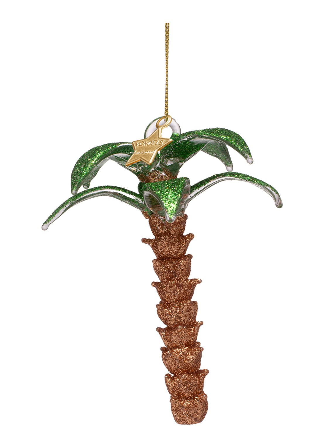 Vondels Glitter Palmboom kersthanger 10,5 cm - voorkant 3 bruin