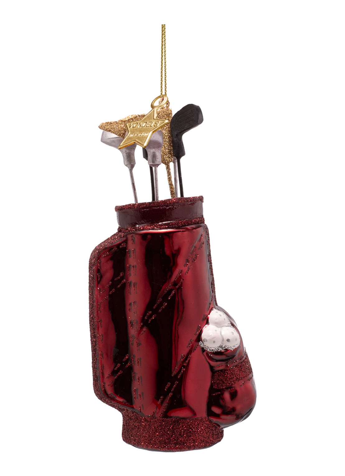 Vondels Golftas kersthanger 13 cm - voorkant bordeauxrood