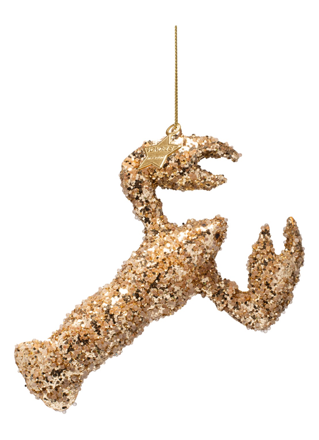 Vondels Gouden Kreeft kersthanger 13 cm - voorkant goud