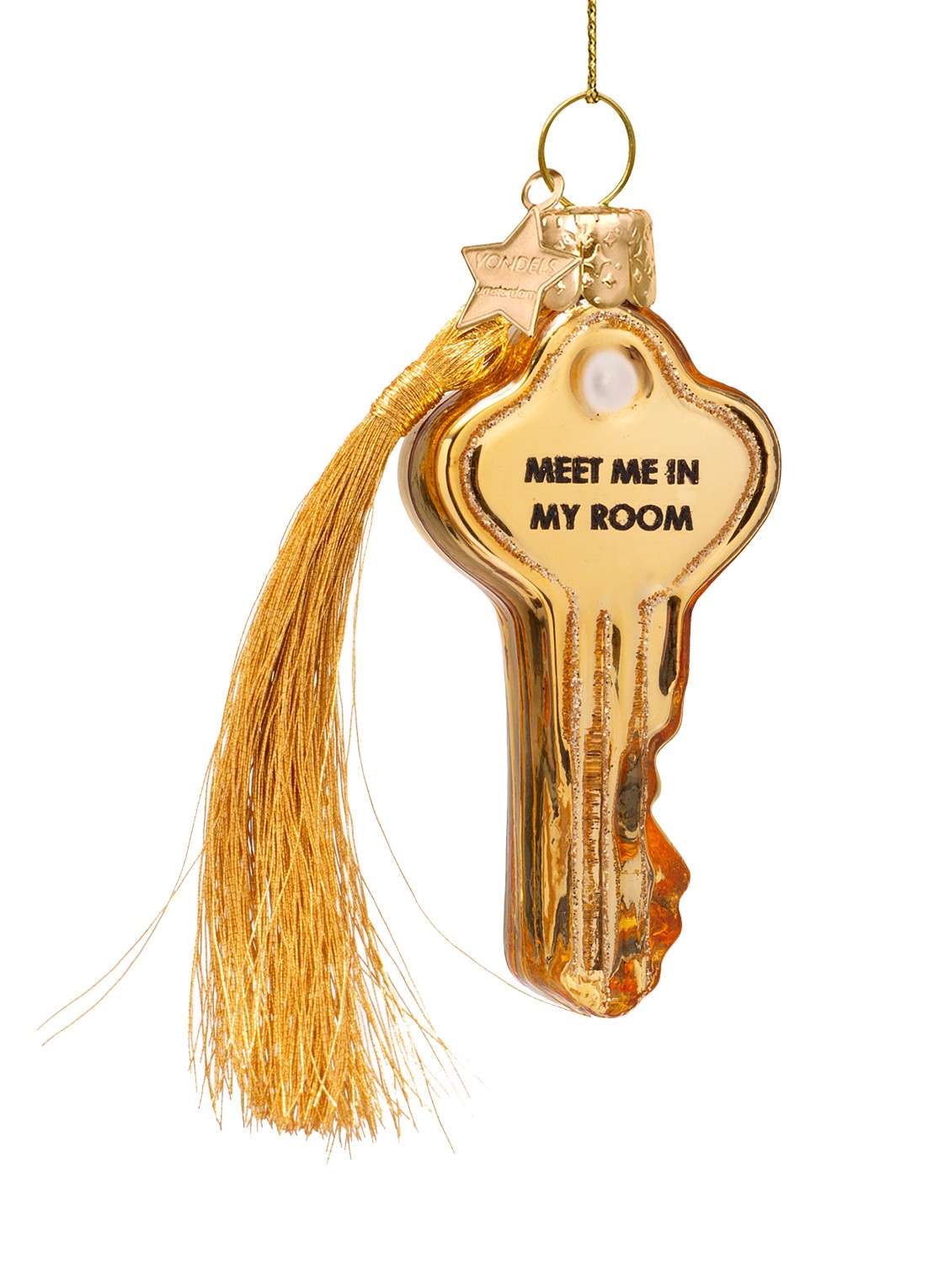 Vondels Gouden Sleutel kersthanger 8 cm - voorkant goud