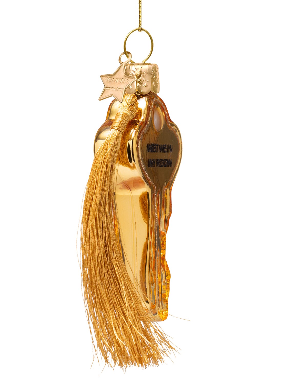 Vondels Gouden Sleutel kersthanger 8 cm - voorkant 2 goud