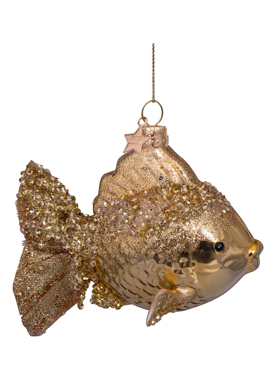 Vondels Gouden Vis kersthanger 10 cm - voorkant goud