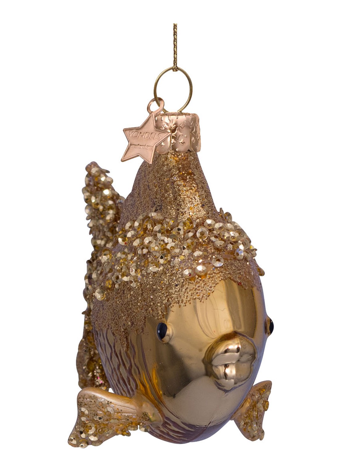 Vondels Goudvis kersthanger 9 cm - detail 2 goud