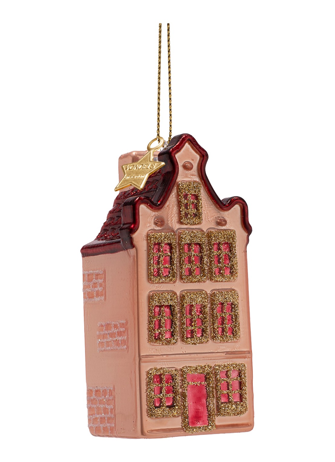 Vondels Grachtenhuisje kersthanger 8,5 cm - voorkant roségoud
