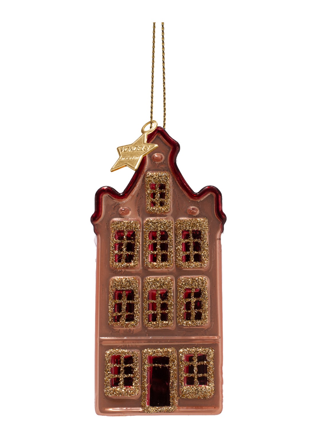 Vondels Grachtenhuisje kersthanger 8,5 cm - voorkant 2 roségoud