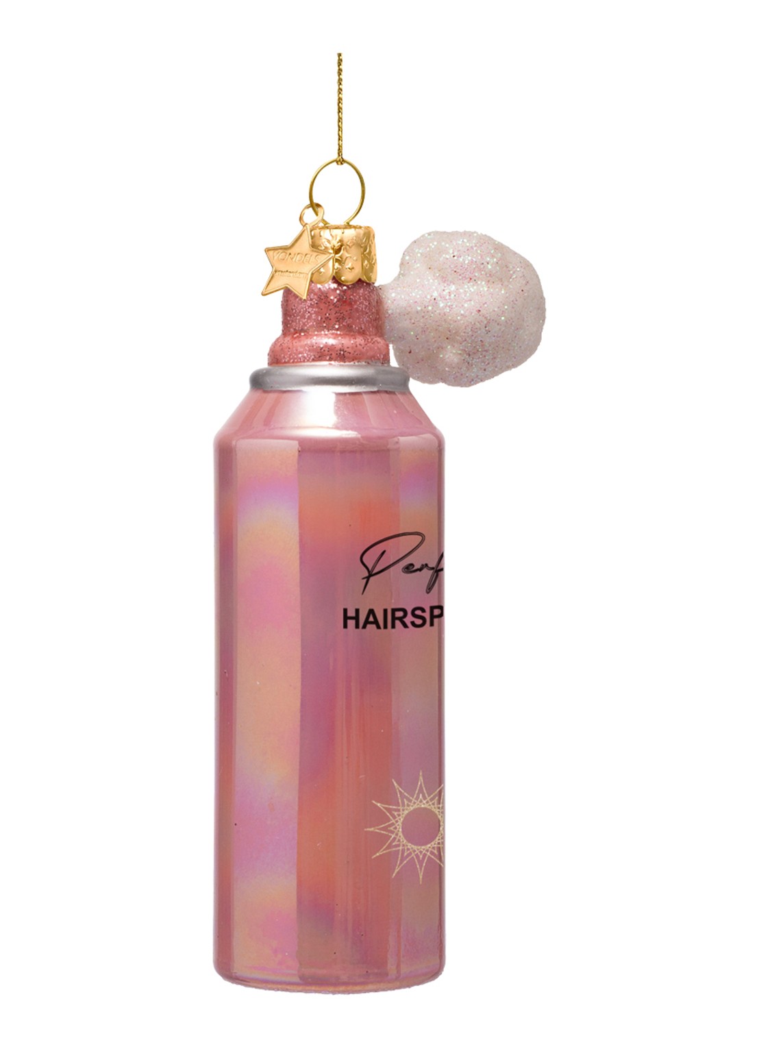 Vondels Haarspray kersthanger 11,5 cm - voorkant 3 roze