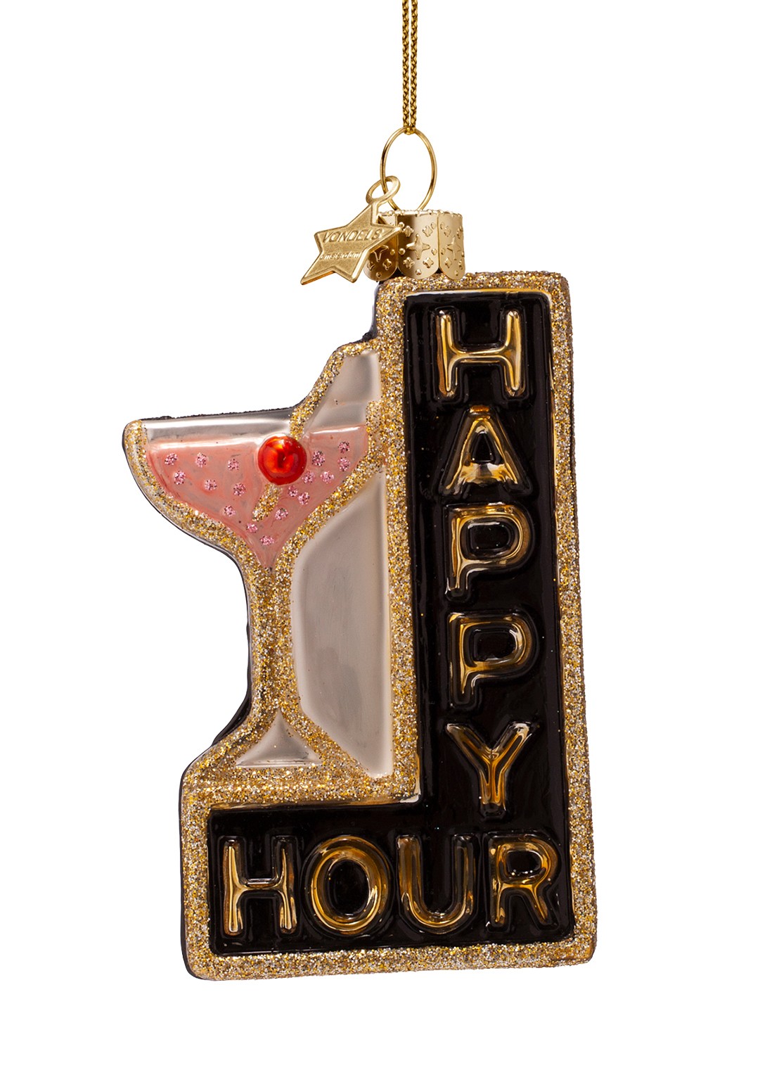 Vondels happy hour bord kersthanger 10 cm - voorkant 3 zwart