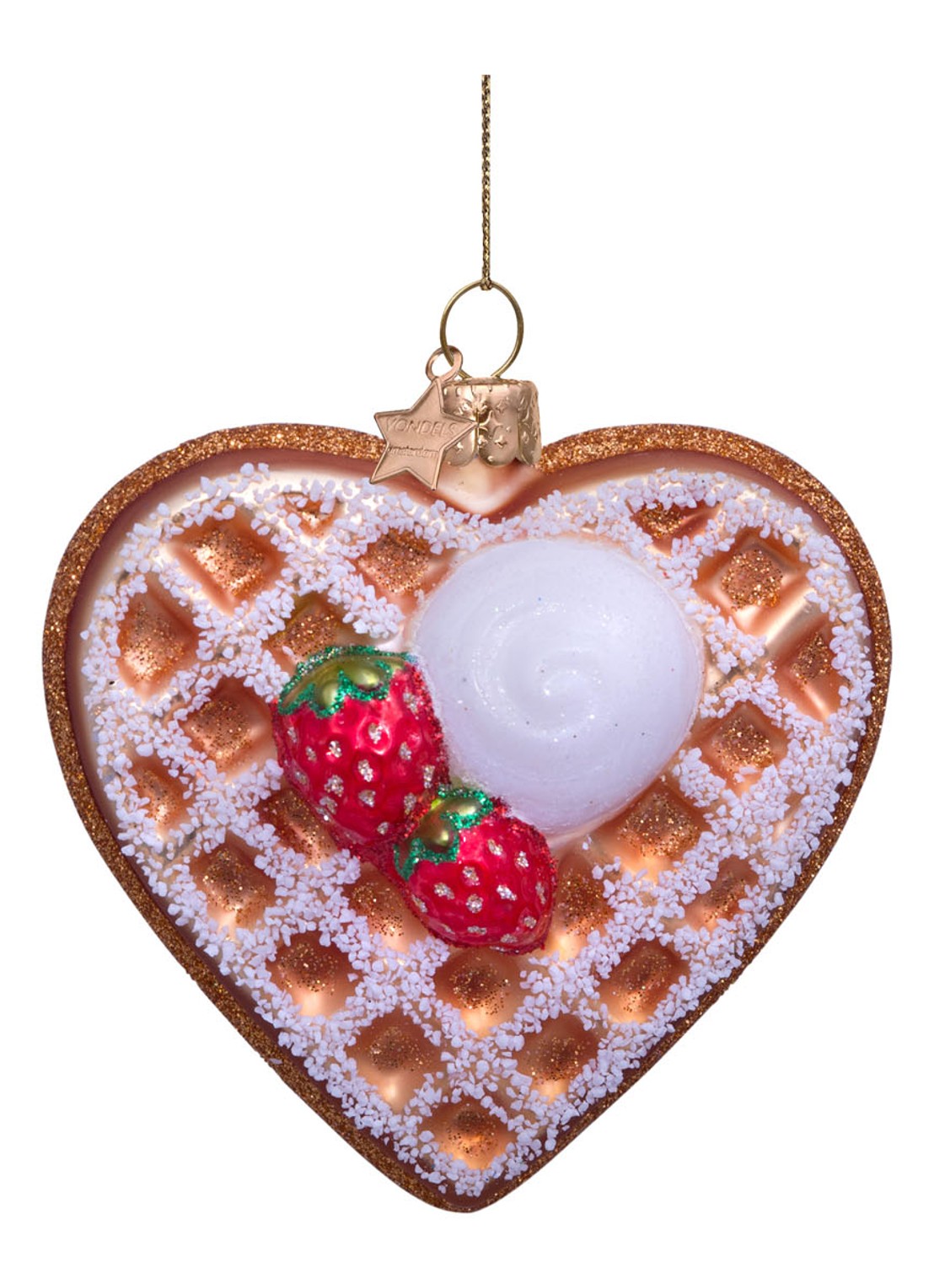 Vondels Hart wafel met ijs kersthanger 8,5 cm - voorkant 4 bruin