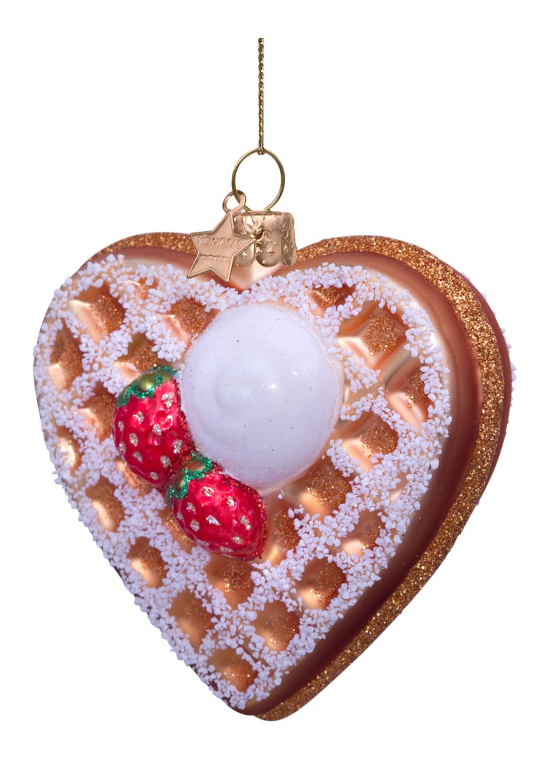 Vondels Hart wafel met ijs kersthanger 8,5 cm - voorkant 5 bruin