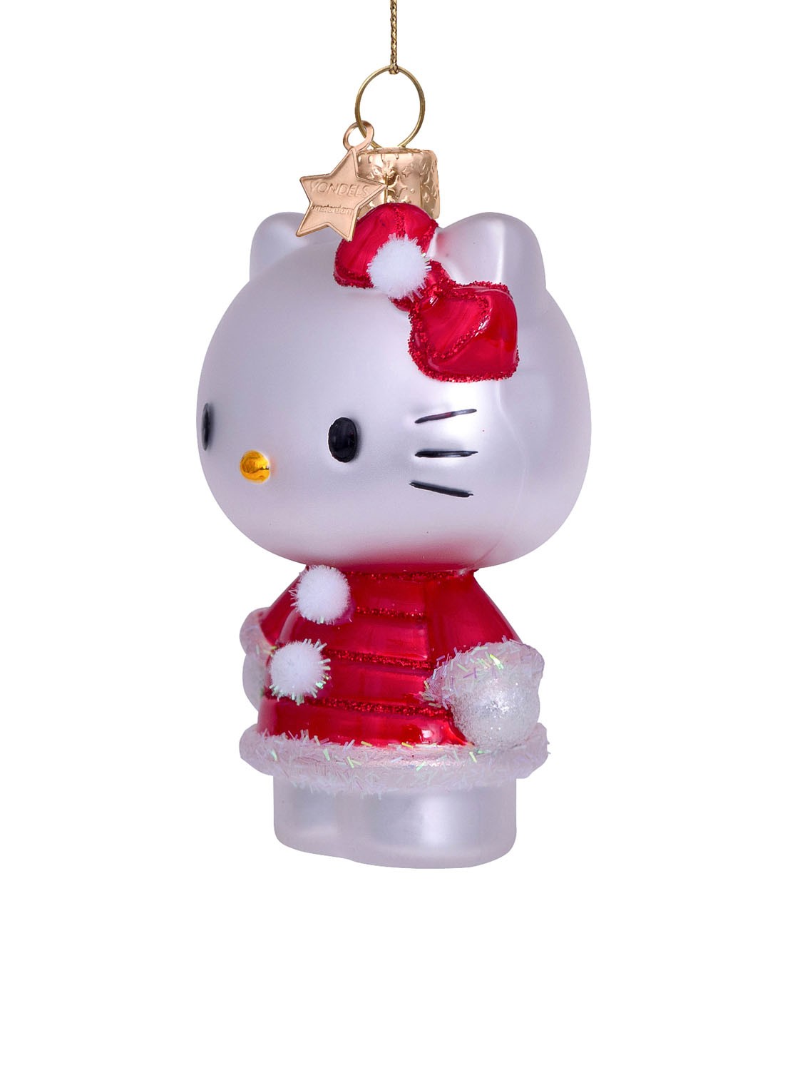 Vondels Hello Kitty in kerstjurk kersthanger 9 cm - detail 2 rood