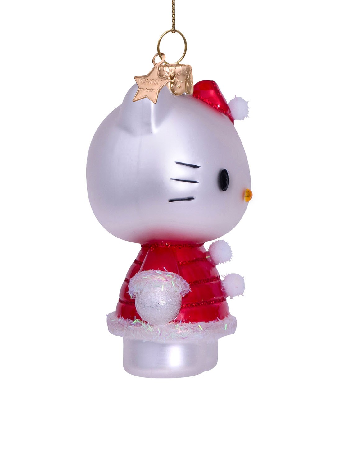 Vondels Hello Kitty in kerstjurk kersthanger 9 cm - detail 3 rood