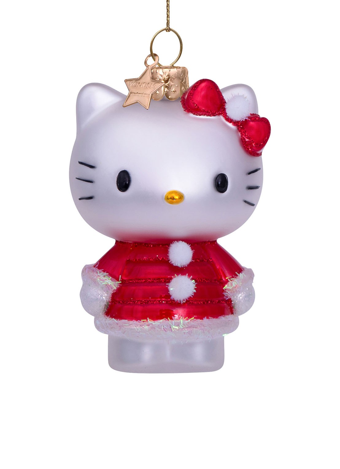 Vondels Hello Kitty in kerstjurk kersthanger 9 cm - voorkant 6 rood