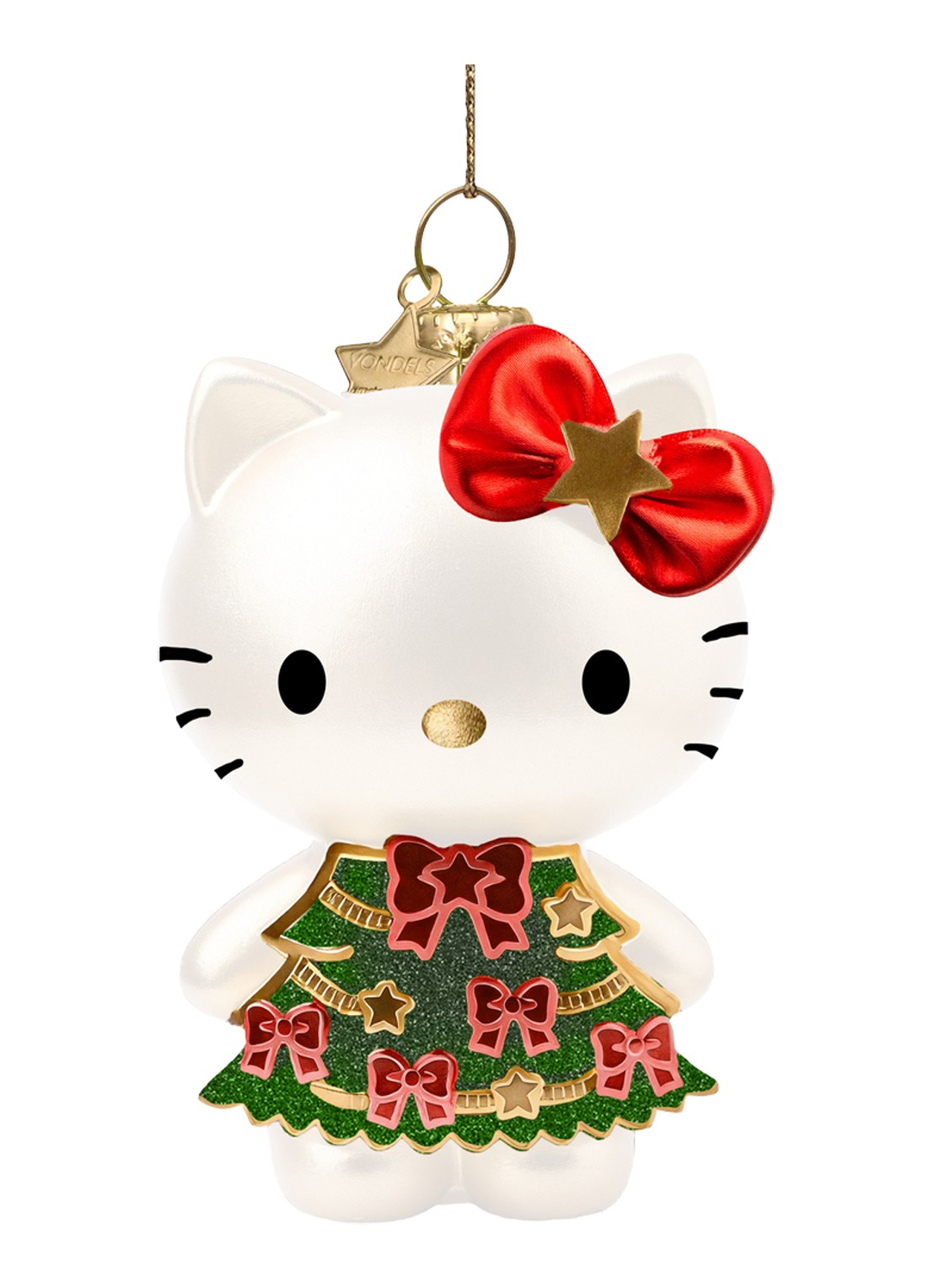 Vondels Hello Kitty kerstboom kersthanger 8,5 cm - voorkant groen