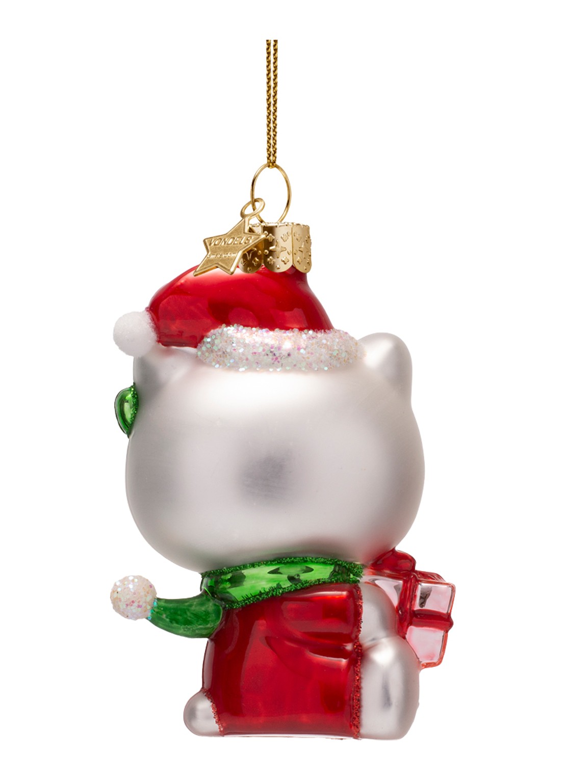 Vondels Hello Kitty met Cadeau kersthanger 9,5 cm - achterkant rood