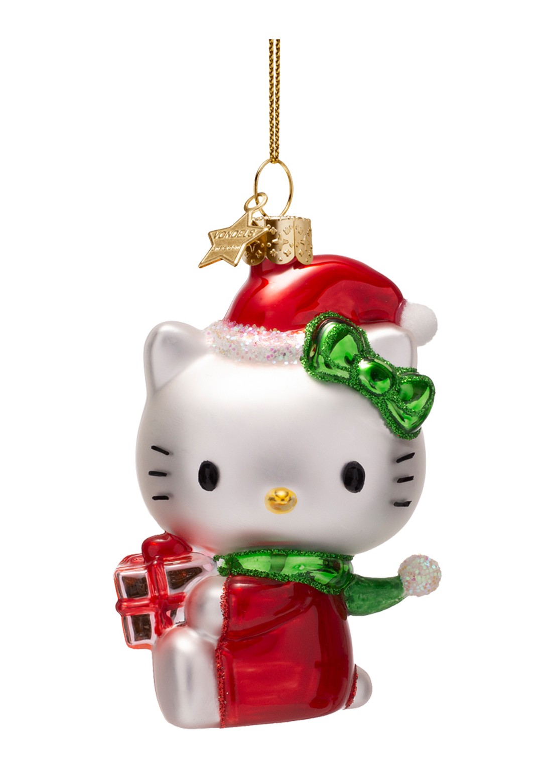Vondels Hello Kitty met Cadeau kersthanger 9,5 cm - voorkant 3 rood