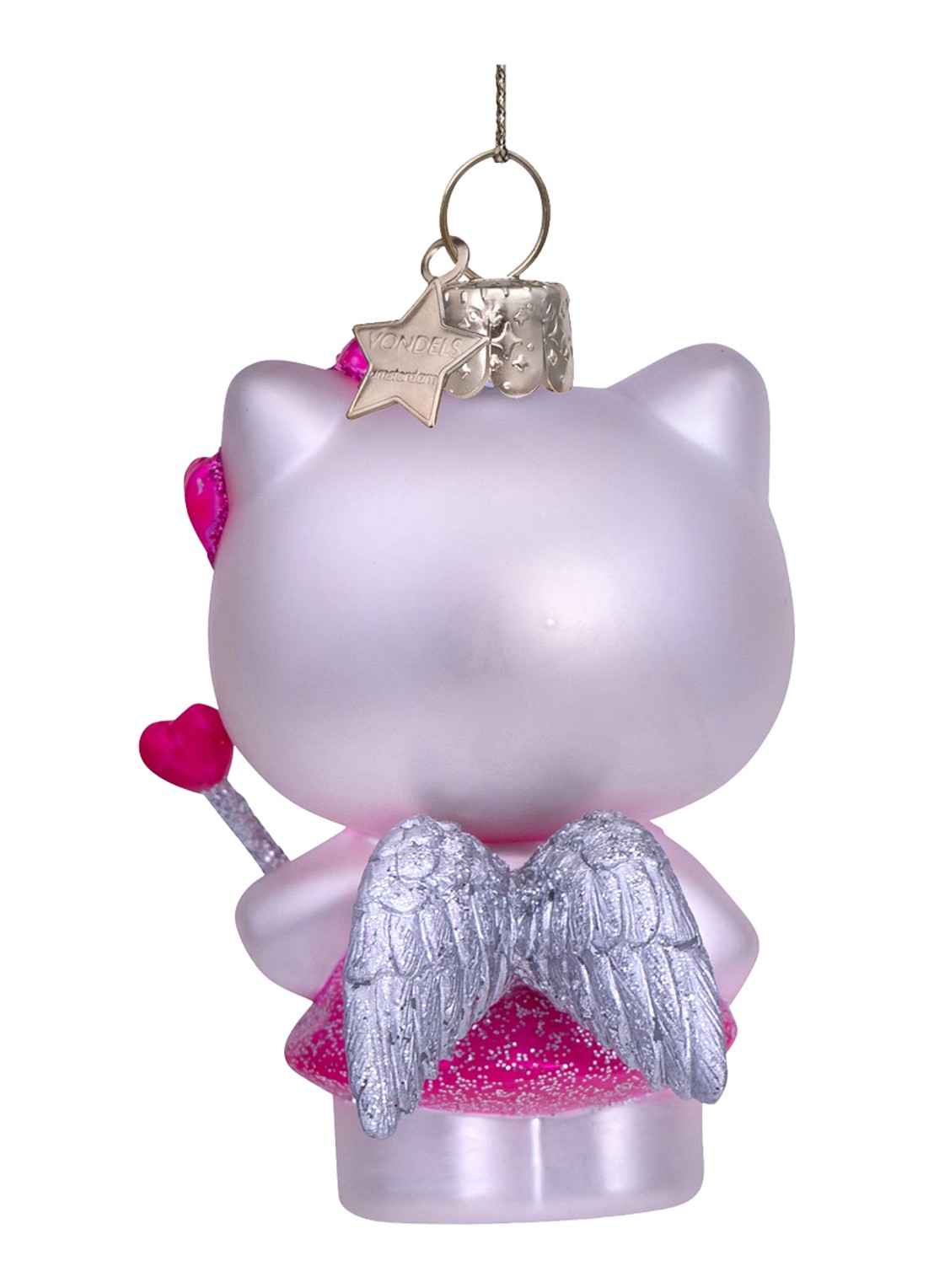 Vondels Hello Kitty met toverstaf kersthanger 9 cm - achterkant roze