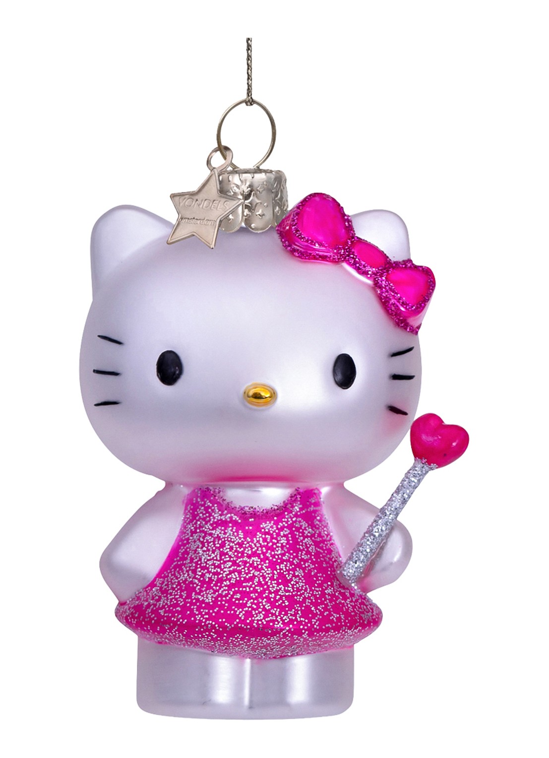 Vondels Hello Kitty met toverstaf kersthanger 9 cm - voorkant 4 roze