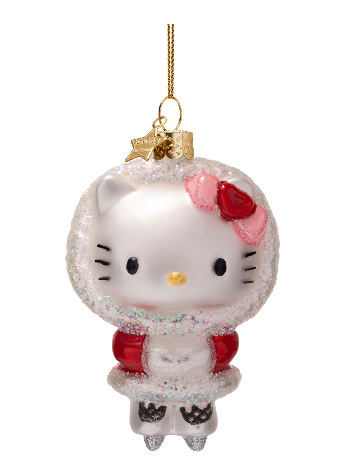 Vondels Hello Kitty schaatsen kersthanger 9,5 cm - voorkant rood