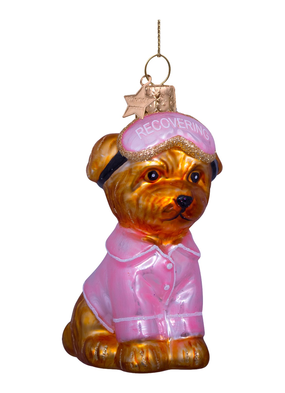 Vondels Hond met pyjama en slaapmasker 8,5 cm - voorkant roze