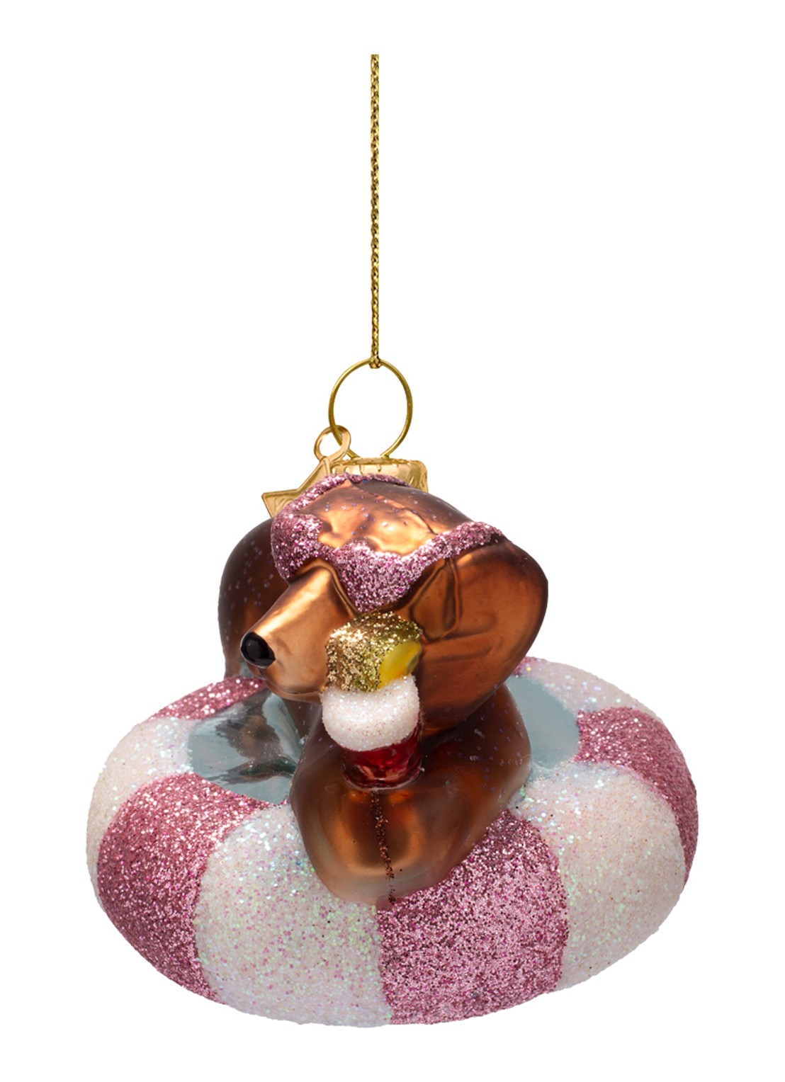 Vondels Hond op zwemband kersthanger 6 cm - detail bruin