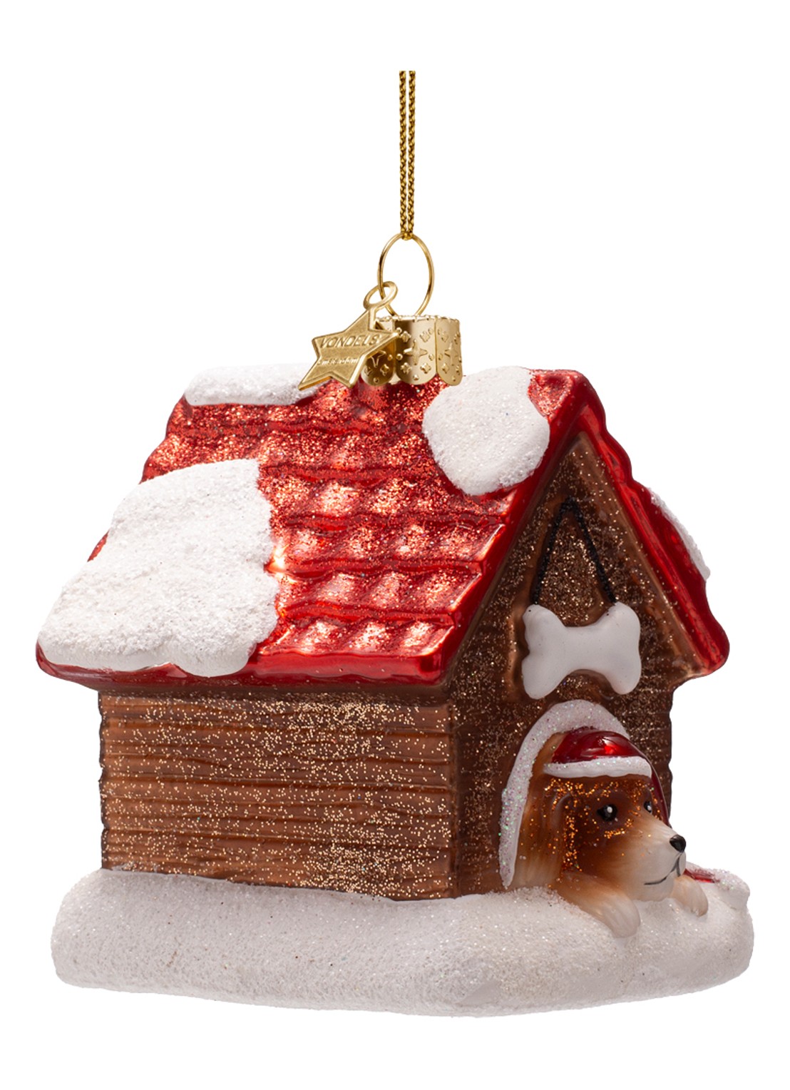 Vondels Hondenhuis kersthanger 8,5 cm - voorkant 2 bruin