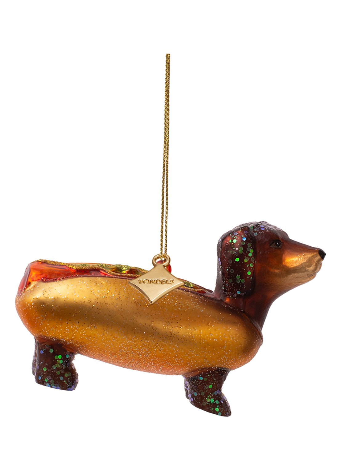Vondels Hotdog Teckel kersthanger 6 cm - detail 4 bruin