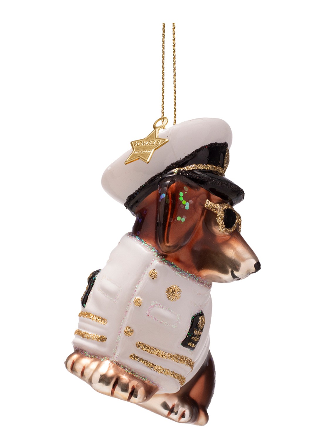 Vondels Kapitein Hond kersthanger 8 cm - detail 2 wit