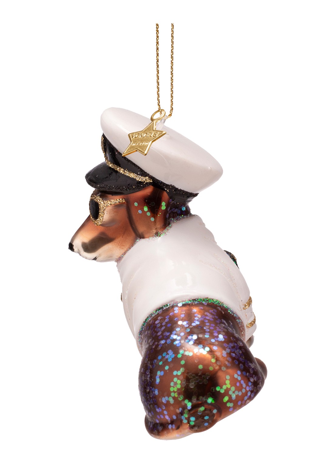 Vondels Kapitein Hond kersthanger 8 cm - detail 3 wit