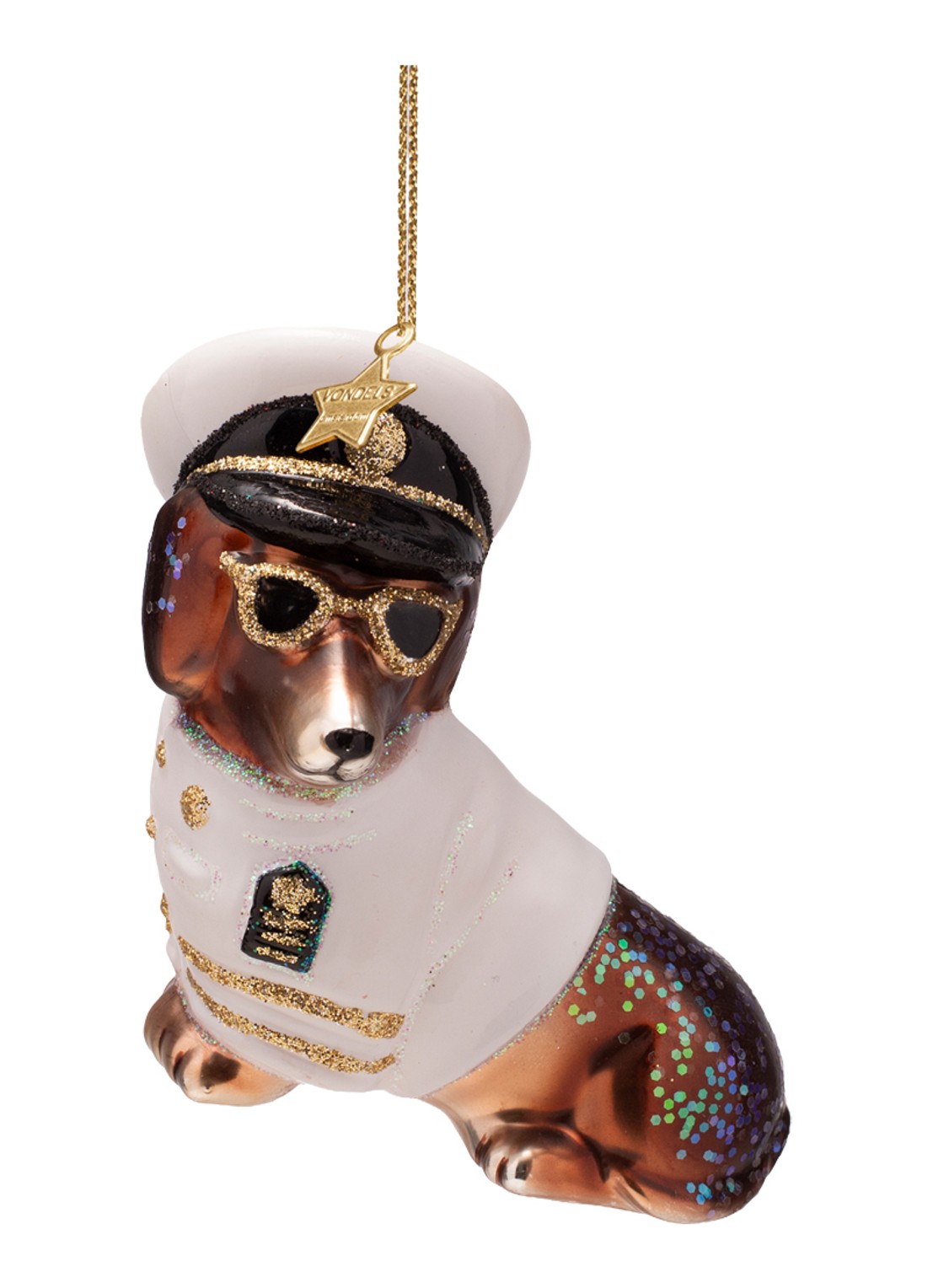 Vondels Kapitein Hond kersthanger 8 cm - voorkant 4 wit
