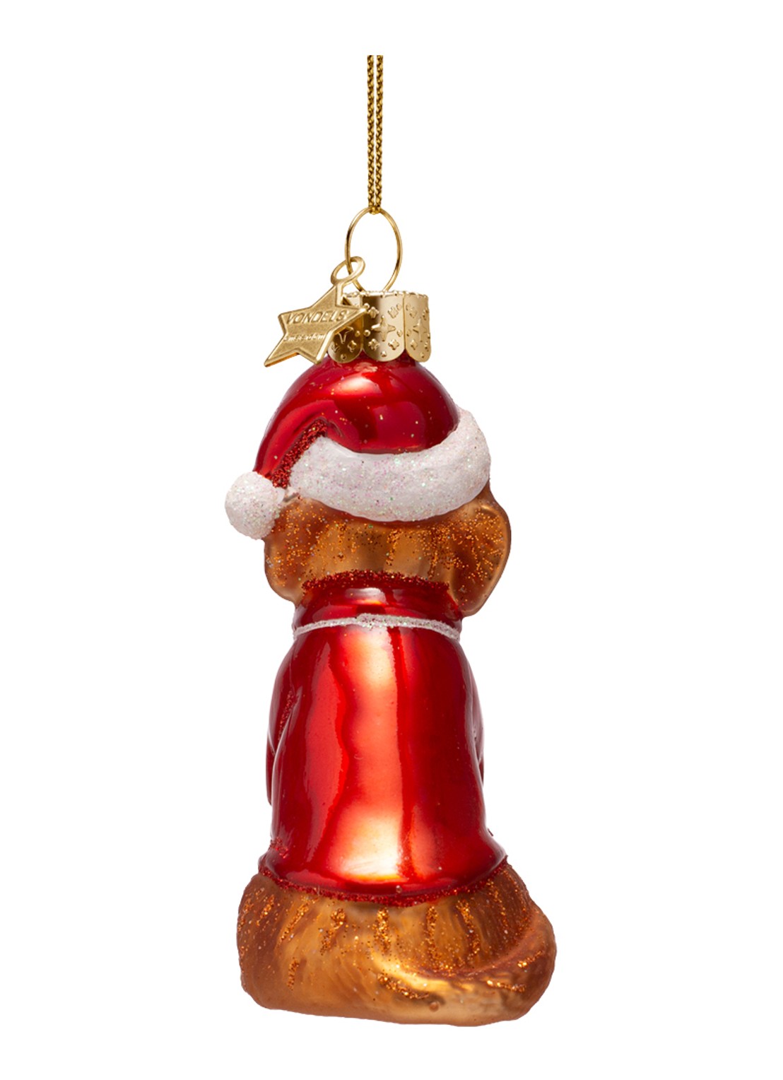 Vondels Kerst Hond in Pyjama kersthanger 9 cm - achterkant 2 bruin