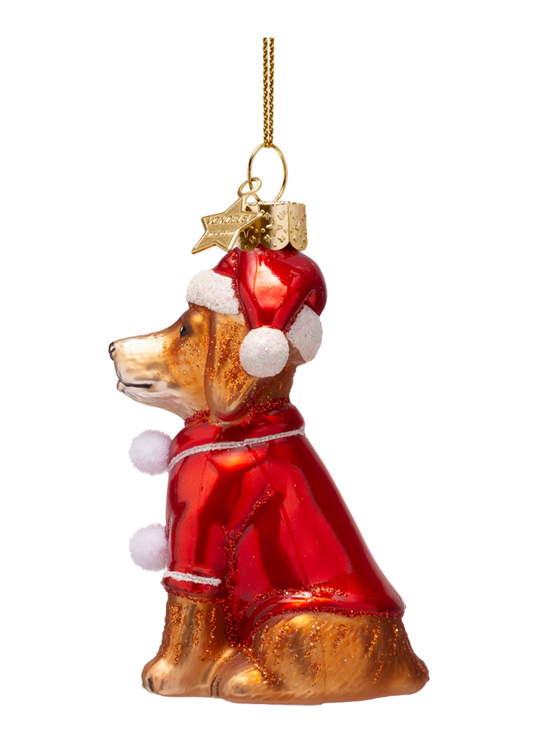 Vondels Kerst Hond in Pyjama kersthanger 9 cm - detail bruin