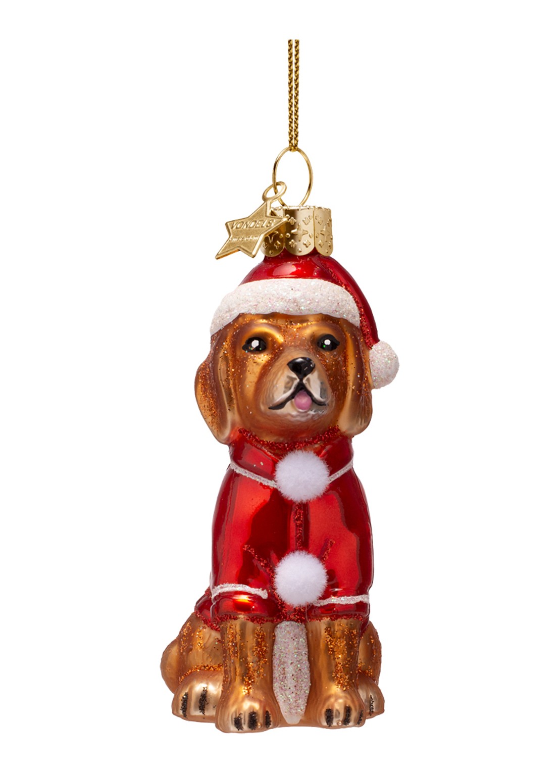 Vondels Kerst Hond in Pyjama kersthanger 9 cm - voorkant 3 bruin