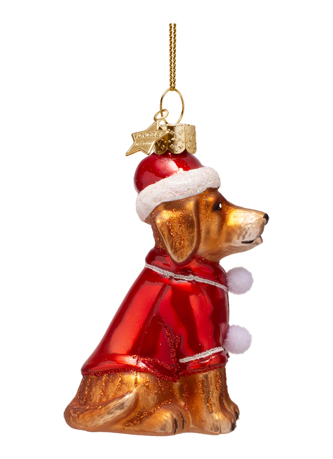 Vondels Kerst Hond in Pyjama kersthanger 9 cm - voorkant 4 bruin