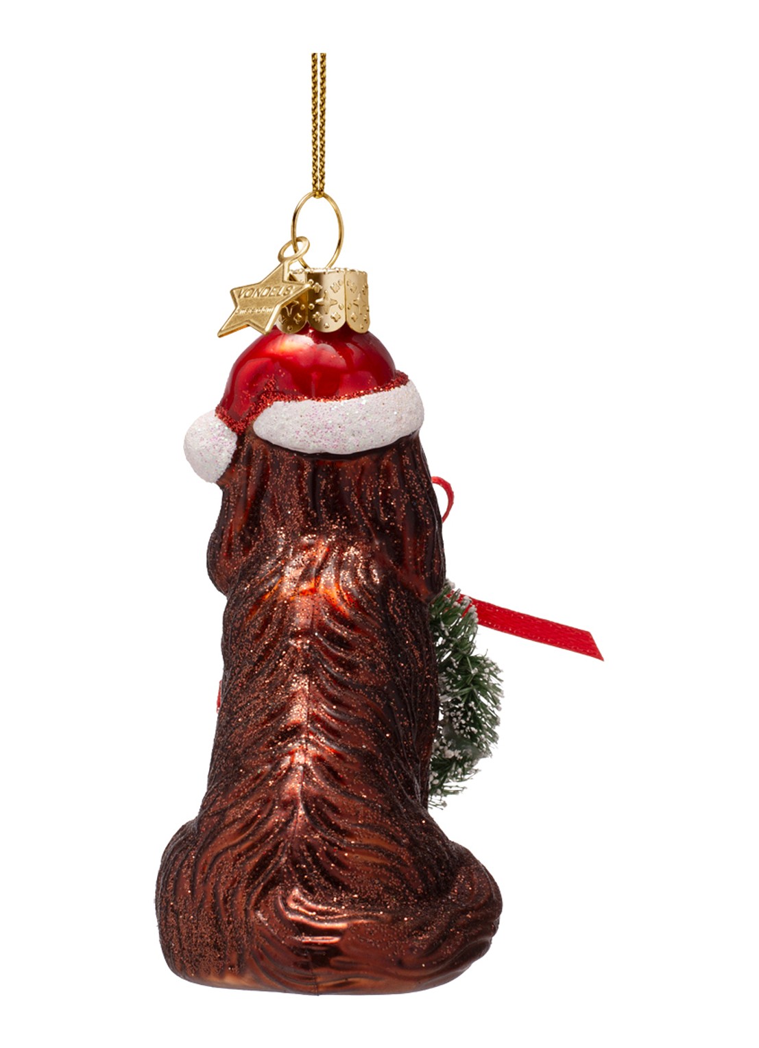 Vondels Kerst Hond Met Lauwerkrans kersthanger 8 cm - achterkant 3 bruin