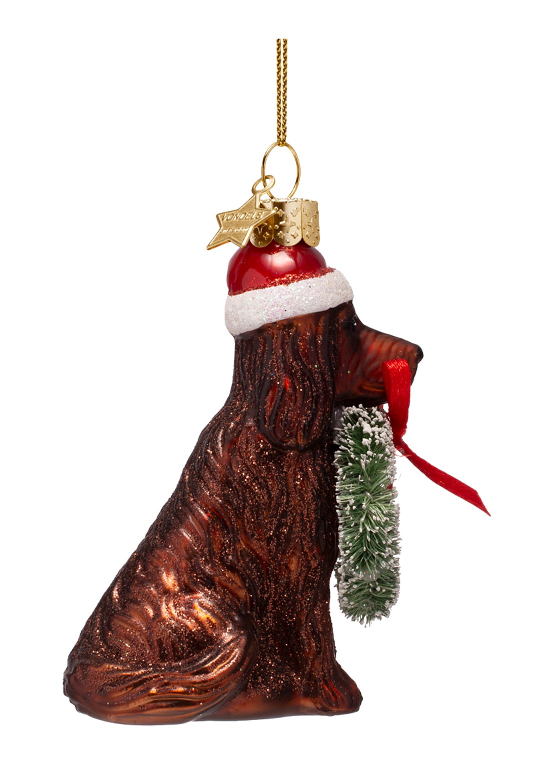 Vondels Kerst Hond Met Lauwerkrans kersthanger 8 cm - detail 4 bruin