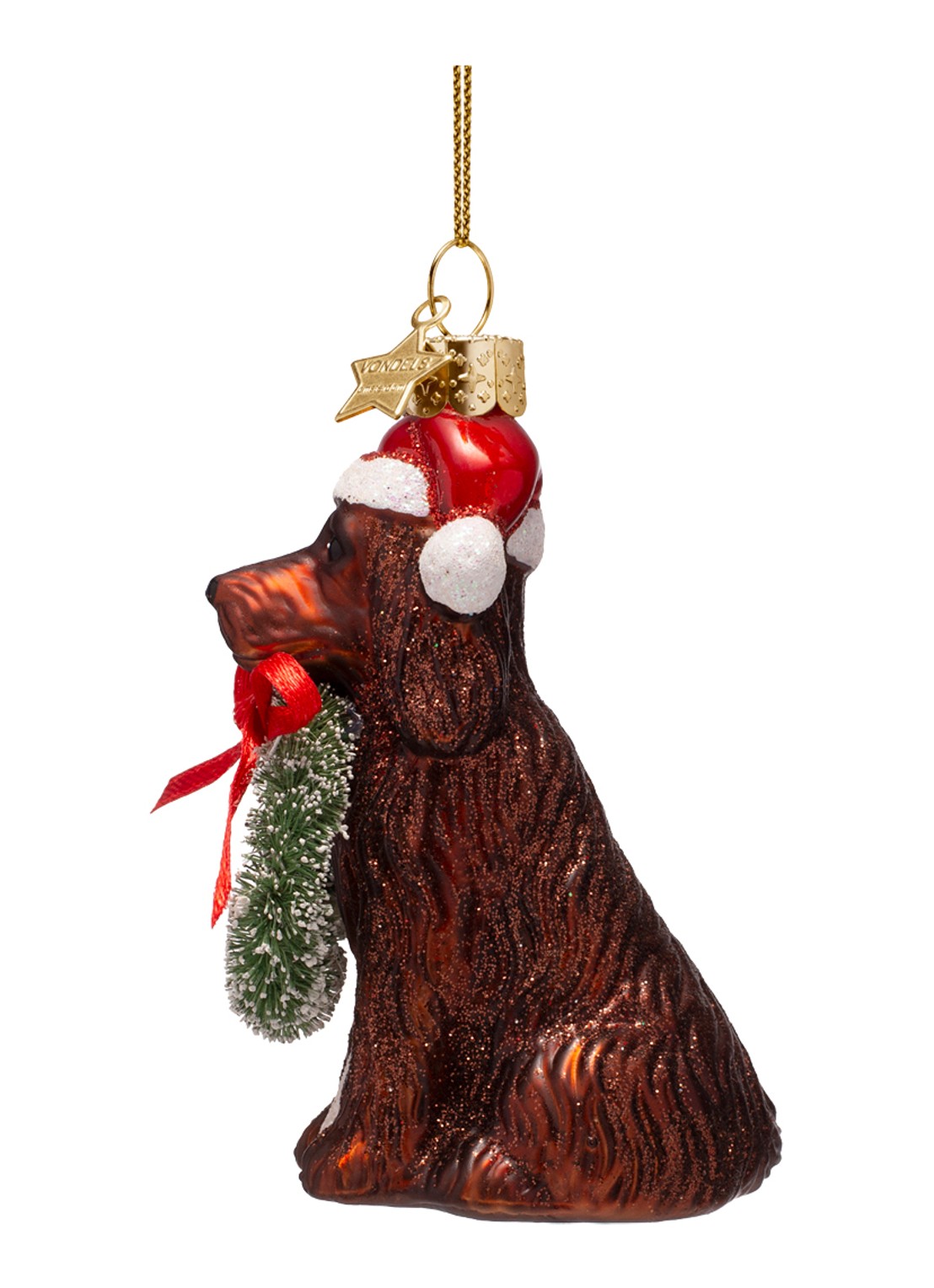 Vondels Kerst Hond Met Lauwerkrans kersthanger 8 cm - detail 5 bruin