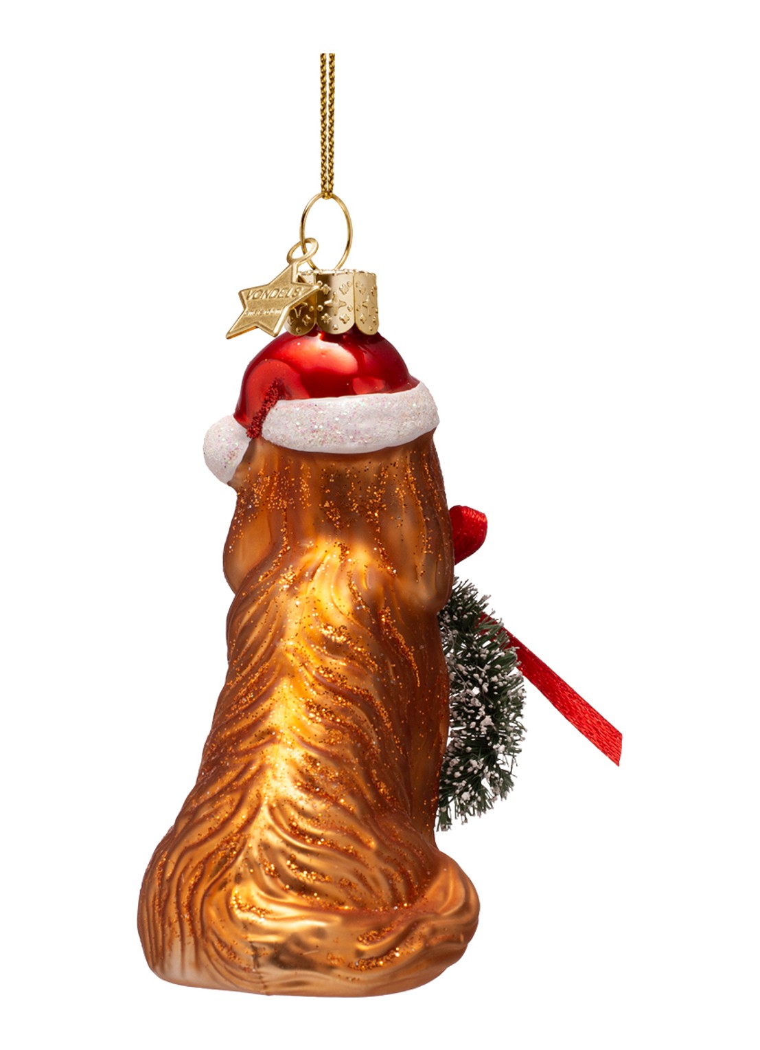 Vondels Kerst Hond Met Lauwerkrans kersthanger 9 cm - achterkant 3 cognac