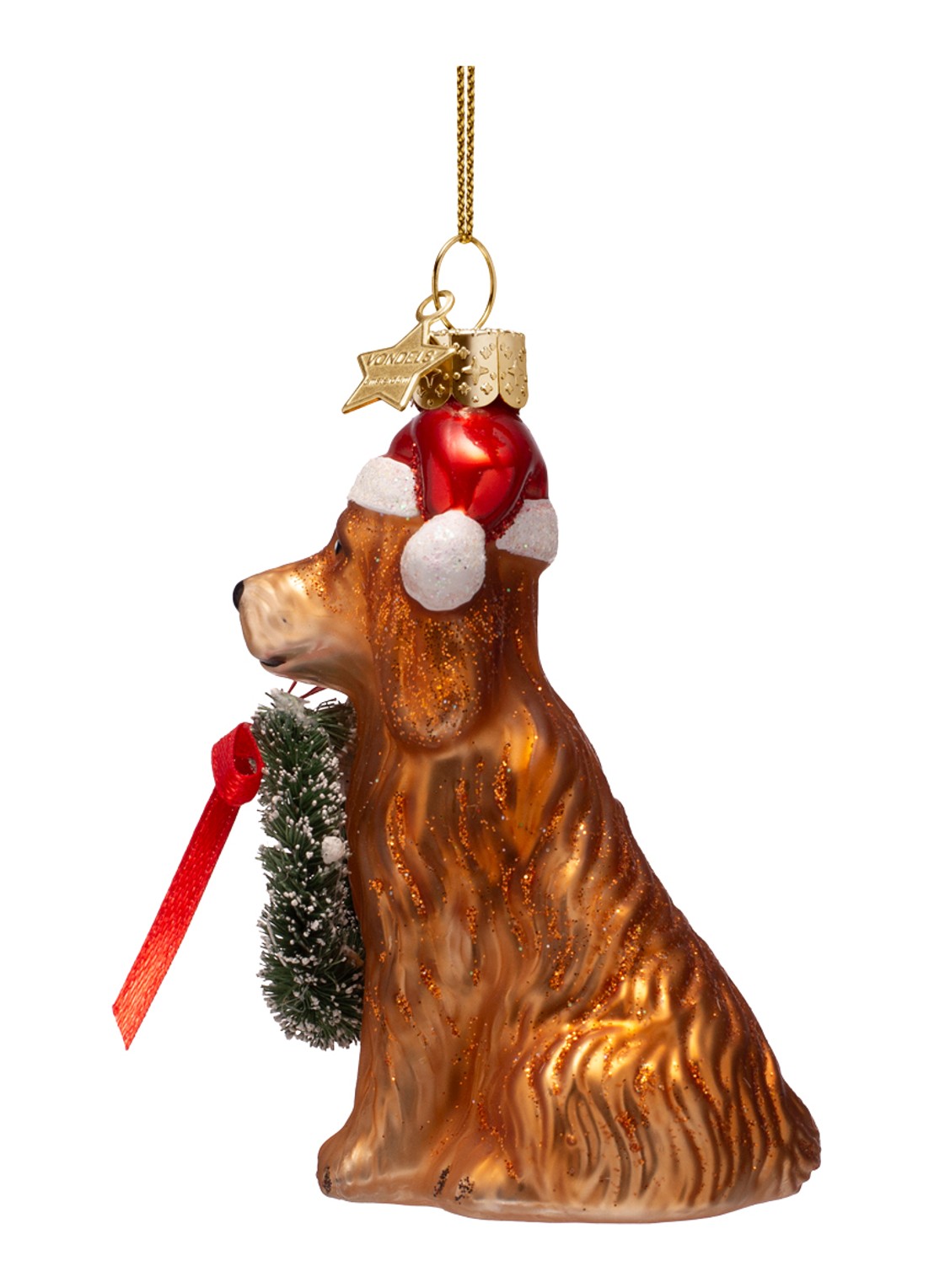 Vondels Kerst Hond Met Lauwerkrans kersthanger 9 cm - detail 4 cognac
