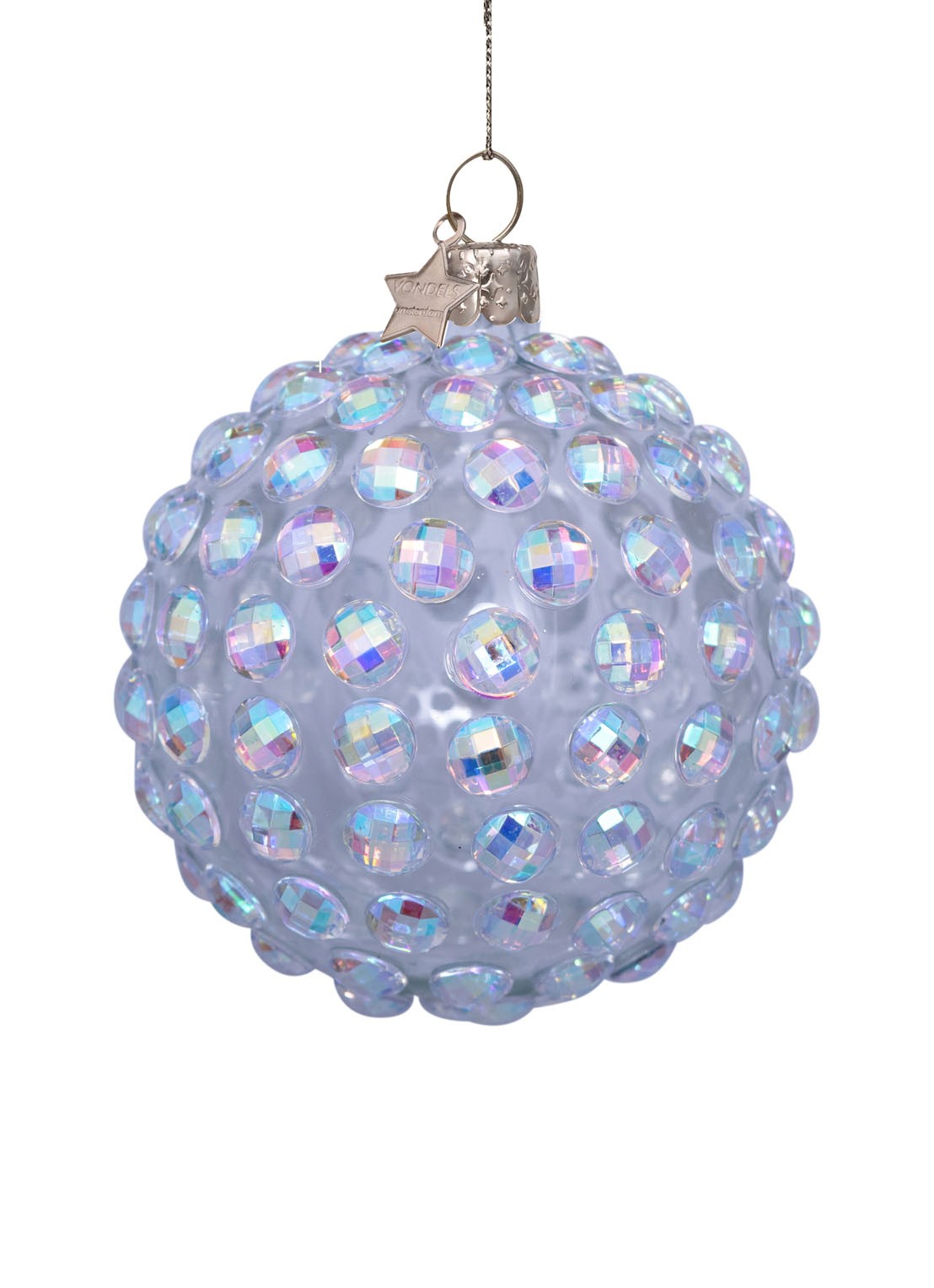 Vondels Kerstbal met glitter 8 cm - voorkant multicolor