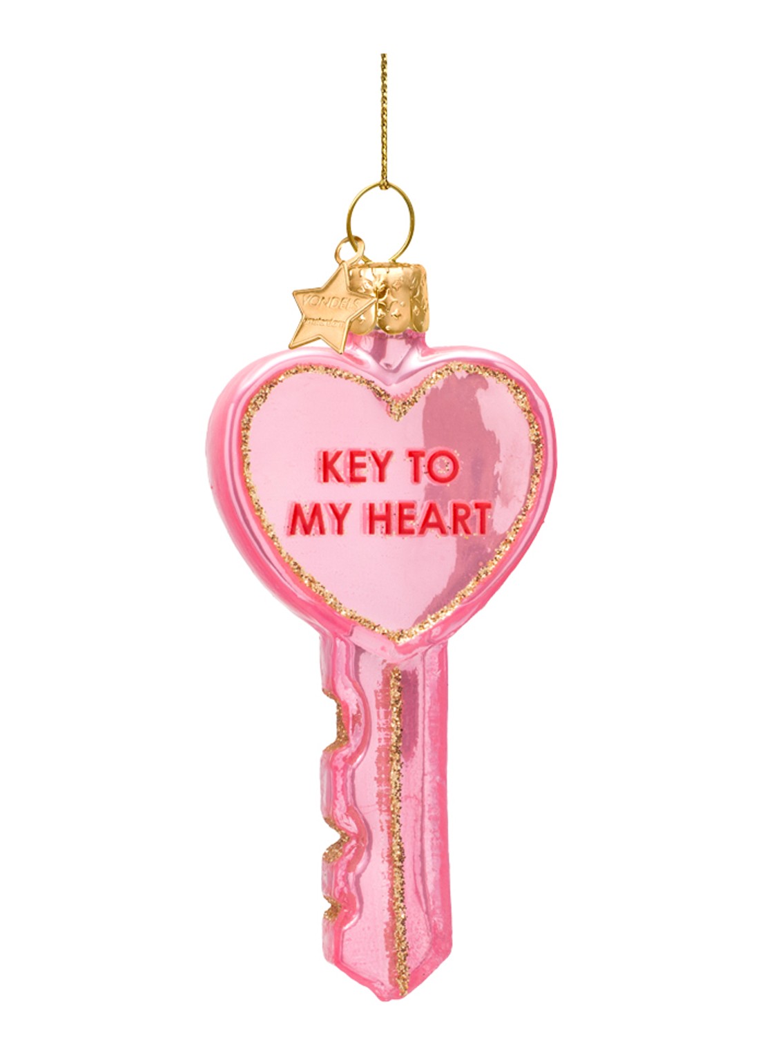 Vondels Key to my Heart kersthanger 9 cm - achterkant 4 roze